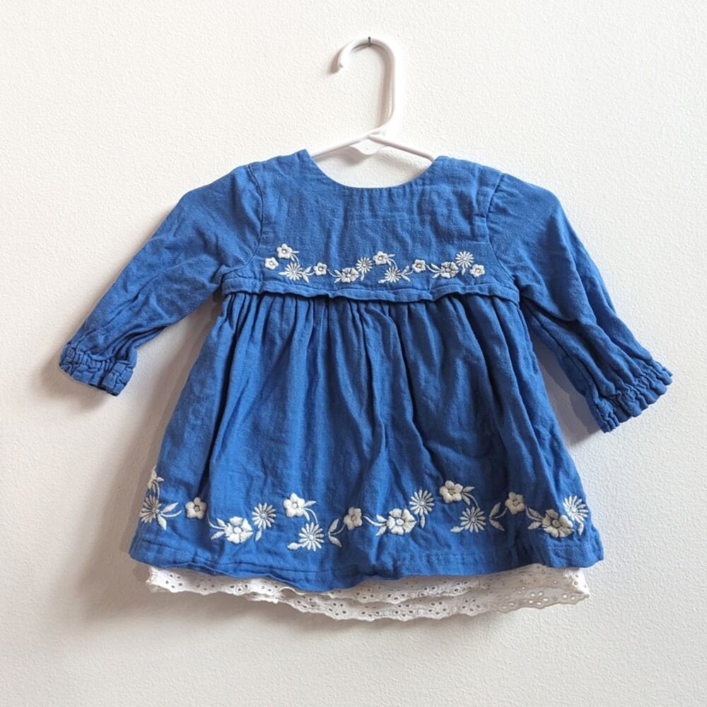 Baby Boden Blue Embroidered Dress Girls 0-3m